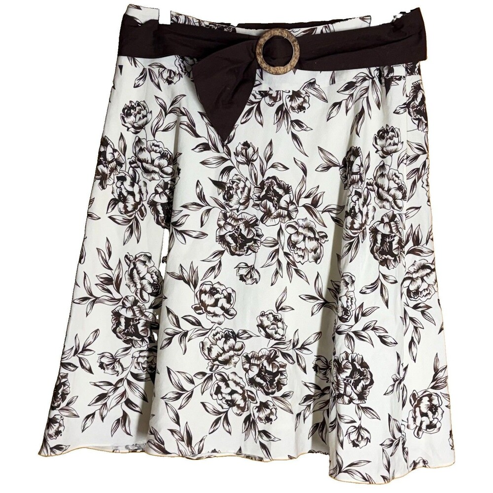 Ann Taylor A Line Skirt Cream Brown Linen Blend Size 10 With Removable Belt